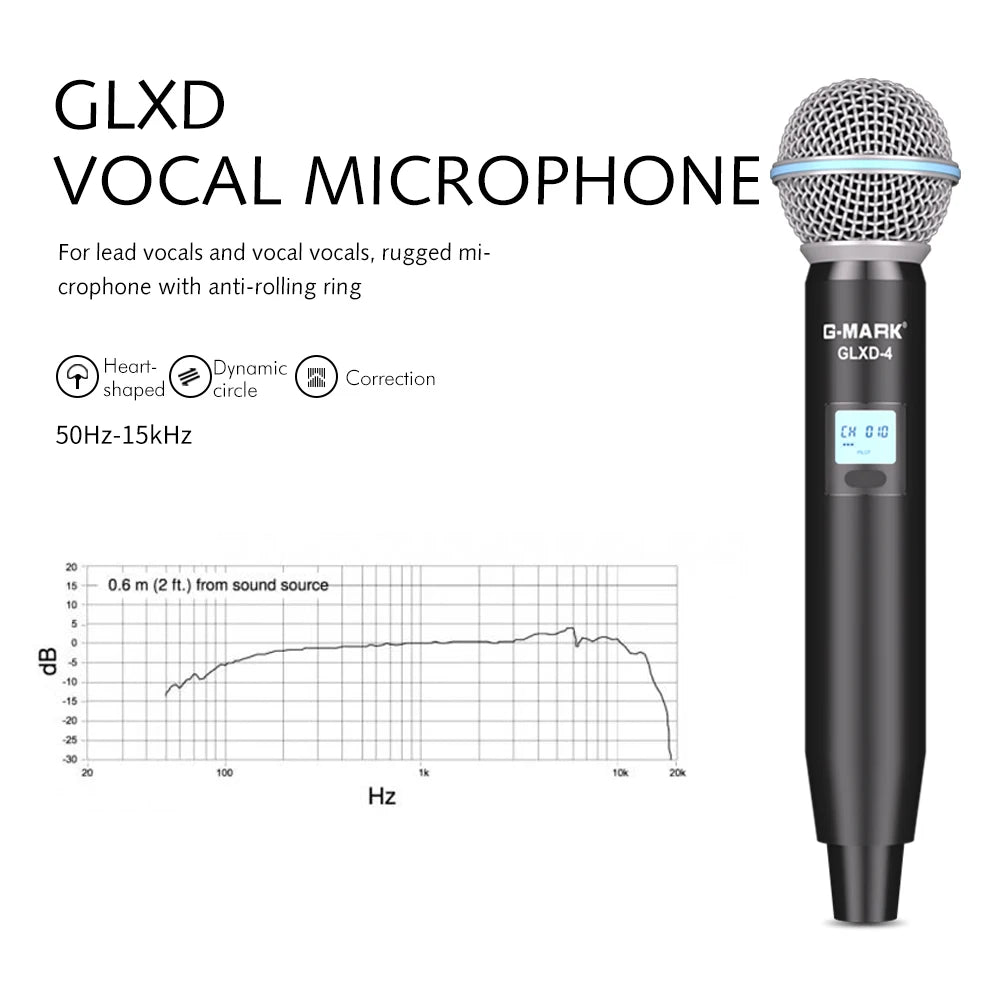 Wireless Microphone G-MARK GLXD4 Professional UHF System Handheld Mic & Bodypack Mic For Stage Speech Show Home Party Church