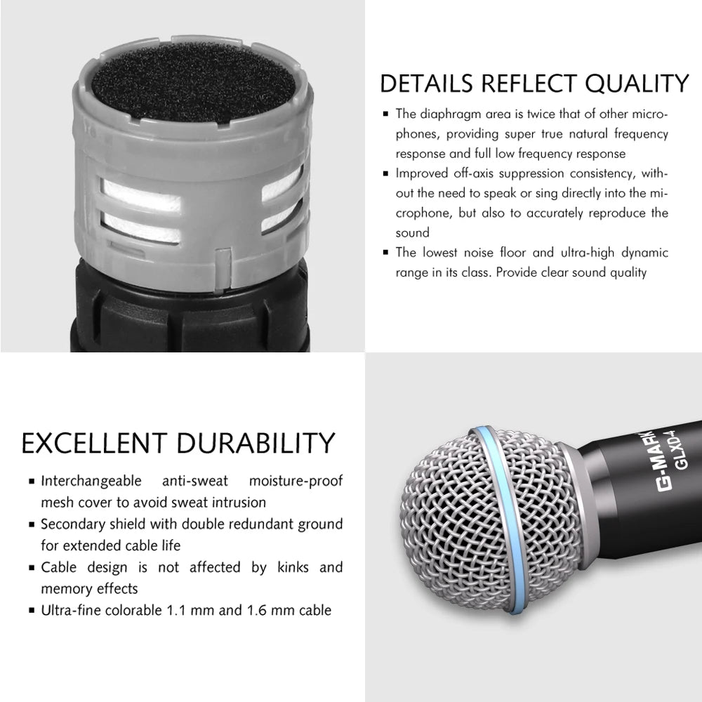 Wireless Microphone G-MARK GLXD4 Professional UHF System Handheld Mic & Bodypack Mic For Stage Speech Show Home Party Church