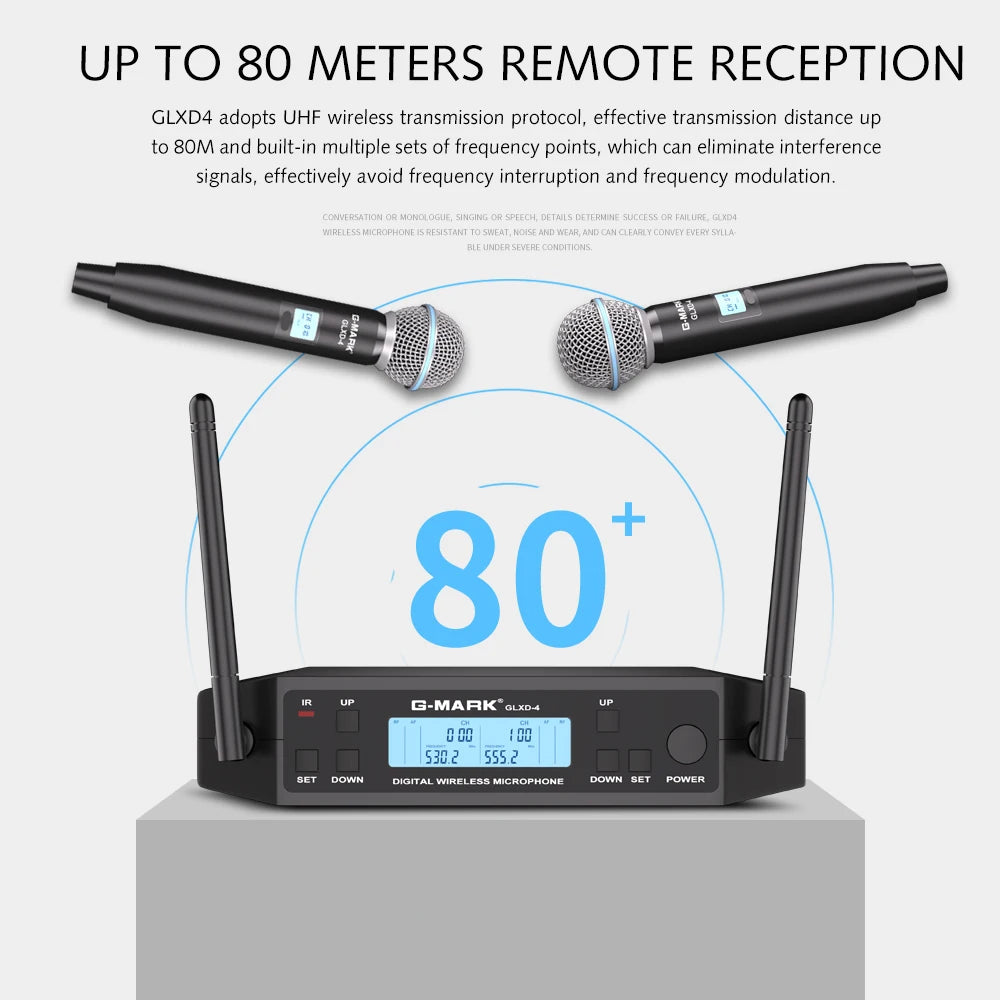 Wireless Microphone G-MARK GLXD4 Professional UHF System Handheld Mic & Bodypack Mic For Stage Speech Show Home Party Church