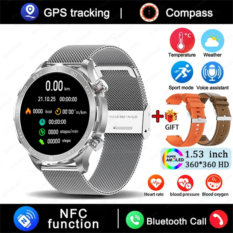 2026 New GPS Smart Watch Men AMOLED Screen Always Show Time Heart Rate IP68 Waterproof Bluetooth Call Sports Fitness Smart Watch