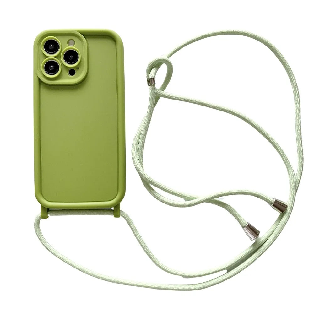 Crossbody Soft Phone Case For iPhone 17 Air 16E 15 16 Pro Max 14 13 12 11 7 8 Plus XS XR SE 2022 Adjustable Lanyard Strap Cover