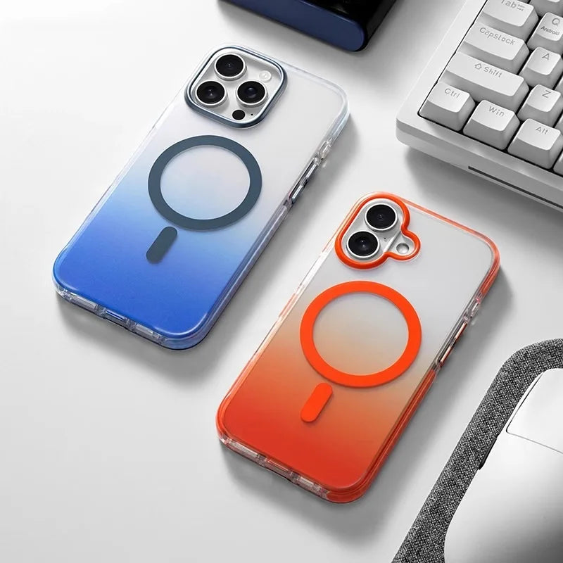 Color Gradient Transparent Bumper Shockproof Case for IPhone 16 15 Plus 14 13 Pro Max for Magsafe Magnetic Wireless Charge Cover