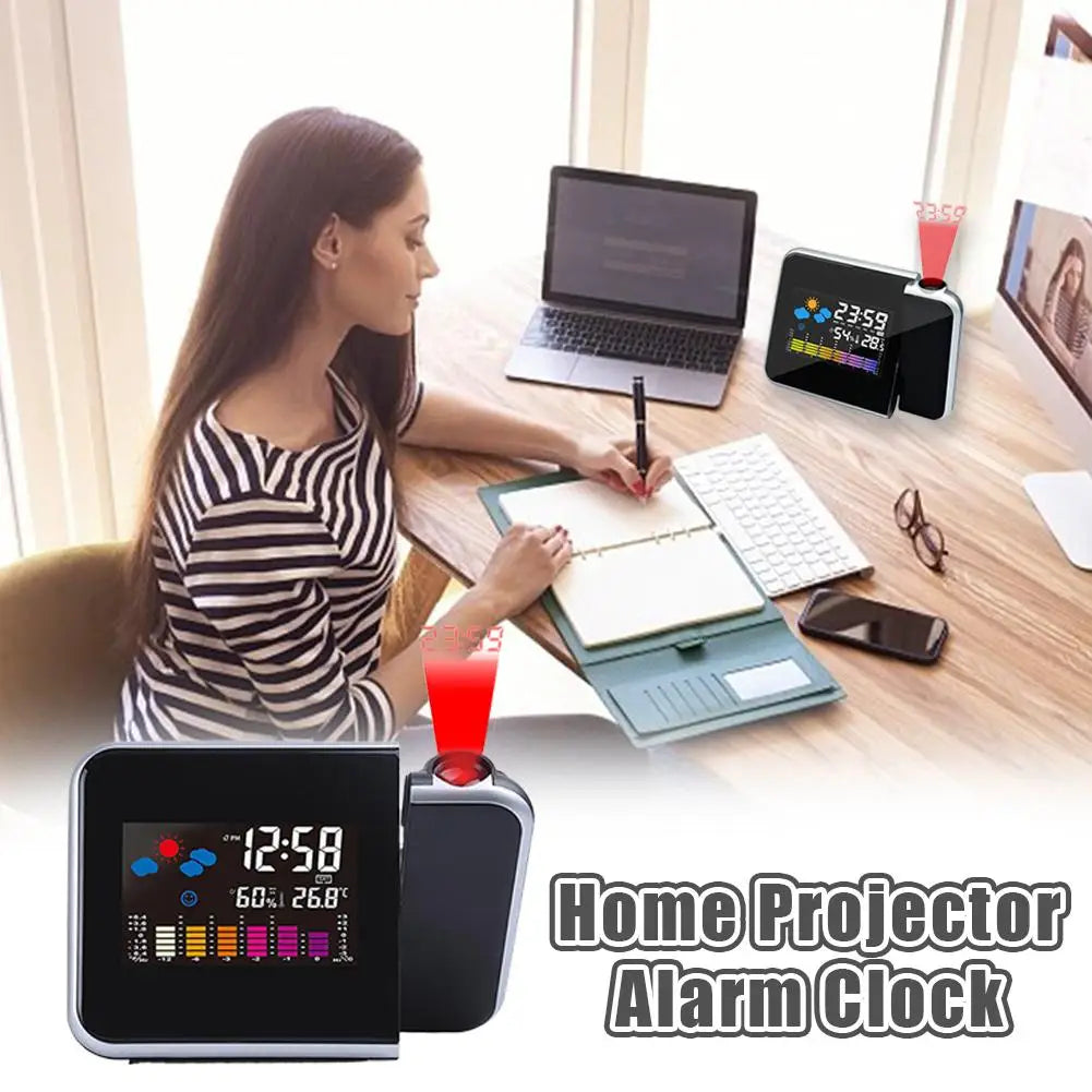 Home Projector Electronic Alarm Clock Vibrant Color Screen Integrated Weather Information Home Desktop Decoration Clock