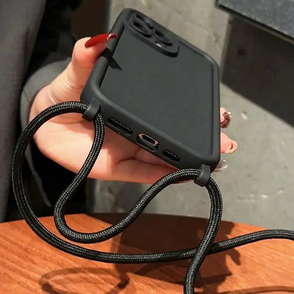 Crossbody Soft Phone Case For iPhone 17 Air 16E 15 16 Pro Max 14 13 12 11 7 8 Plus XS XR SE 2022 Adjustable Lanyard Strap Cover