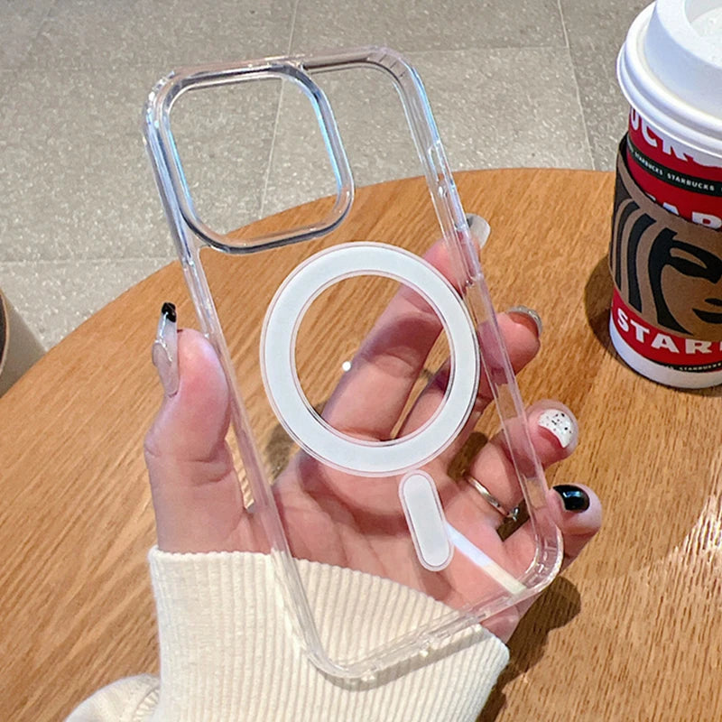 Luxury Magsafe Magnetic Transparen Phone Case For iPhone 17 Air 16E 15 14 Plus 13Mini 12 11 Pro Max Soft Bumper Protector Cover