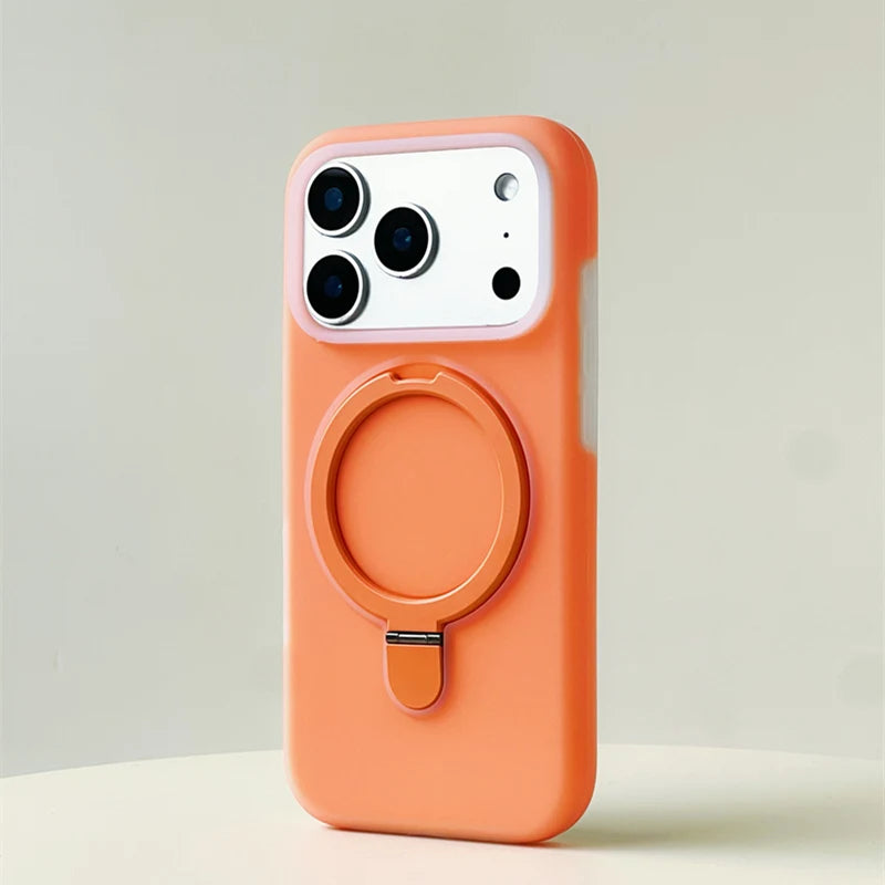 Magnetic Jelly Liquid Silicone Bracket Phone Case For iPhone 17 17Pro Max 16 15 Camera Button Protection Wireless Charging Cover