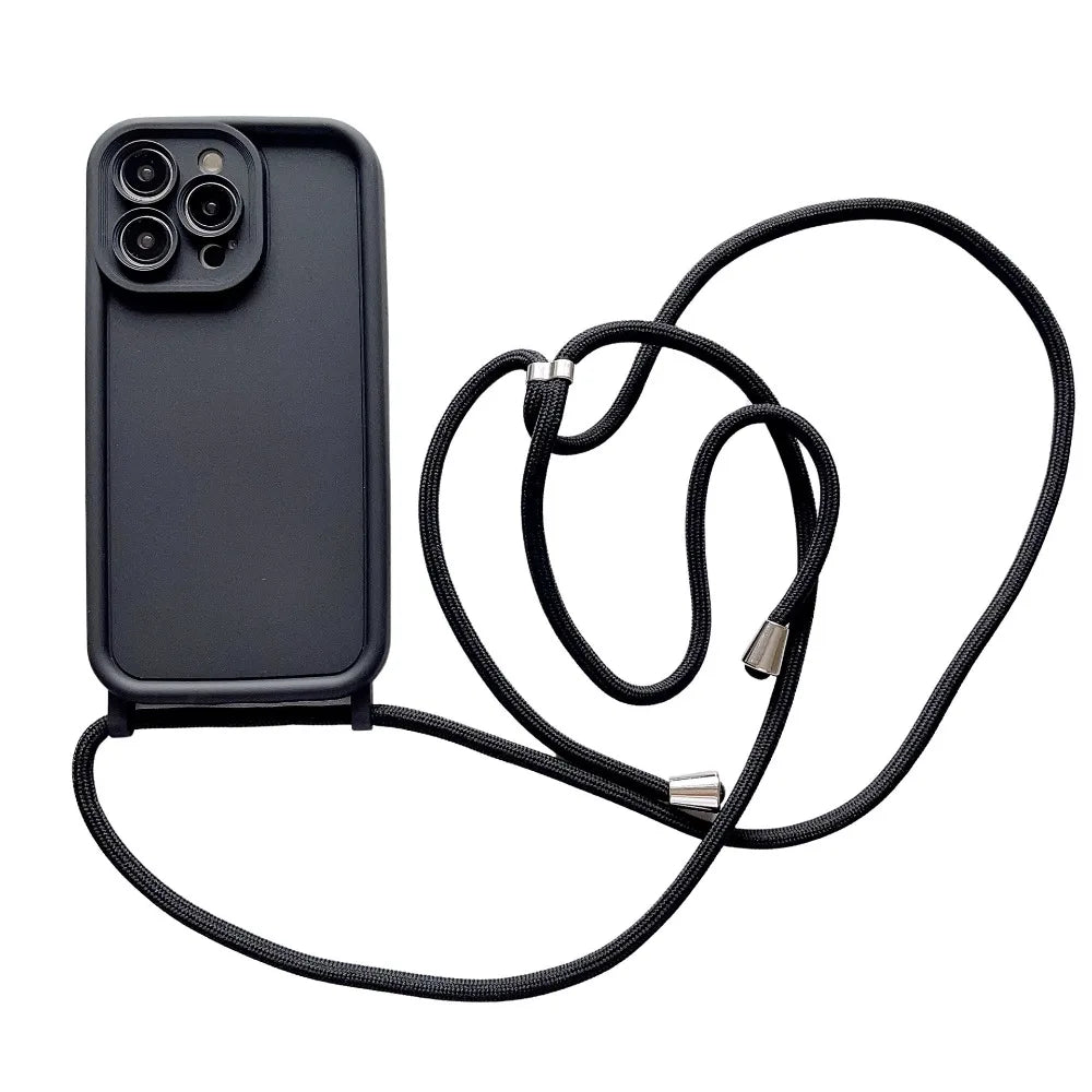Crossbody Soft Phone Case For iPhone 17 Air 16E 15 16 Pro Max 14 13 12 11 7 8 Plus XS XR SE 2022 Adjustable Lanyard Strap Cover