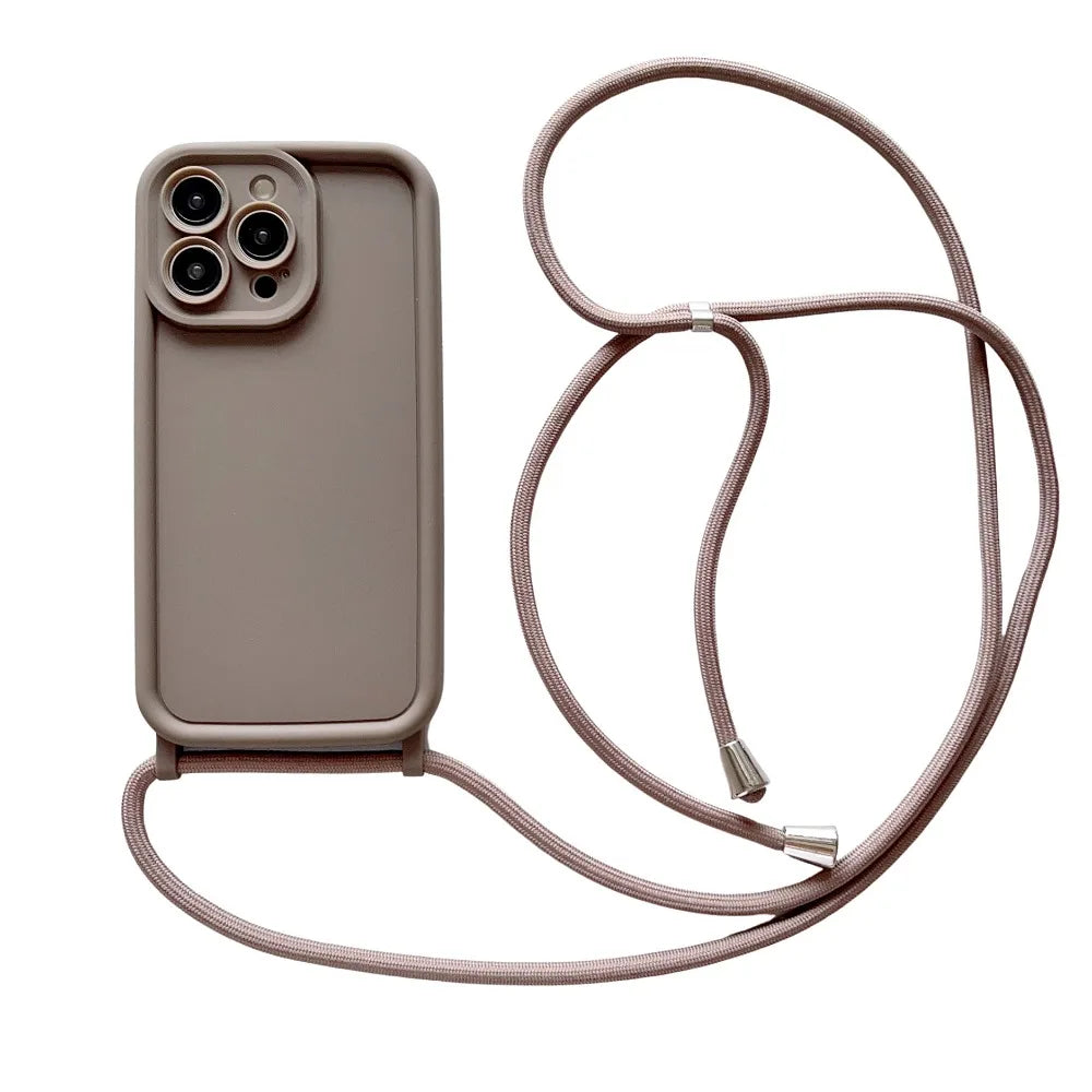 Crossbody Soft Phone Case For iPhone 17 Air 16E 15 16 Pro Max 14 13 12 11 7 8 Plus XS XR SE 2022 Adjustable Lanyard Strap Cover