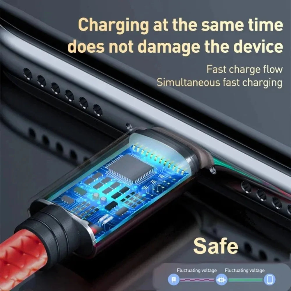 3In1 Fast Charging Cable Cord For iPhone Xiaomi Micro USB Type C Charger Cable Multi Port Multiple Usb Charging Wire Line