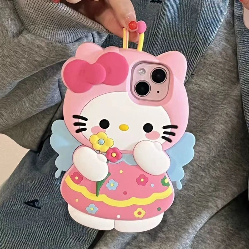 For iPhone 17 Pro Max 16 15 14 Plus 14 13 12 Mini 11 SE 7 8 X XS XR Cartoon Butterfly Kitty 3D Soft Silicone Phone Case