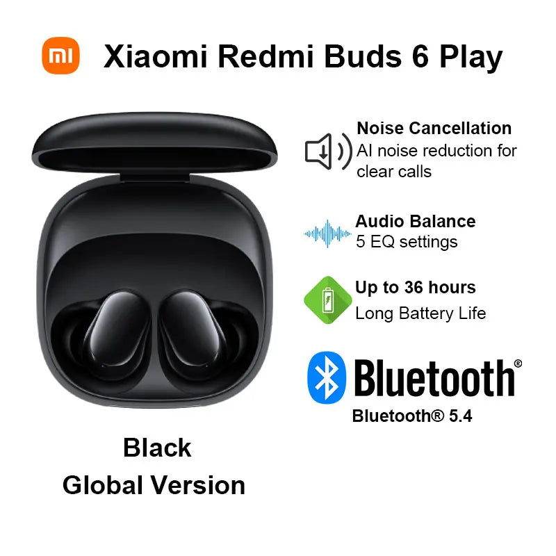 Xiaomi Redmi Buds 6 Play Wireless Bluetooth Earphone, BT5.4 Touch control Wireless Earphone, AI Noise Reduction, Long Endurance