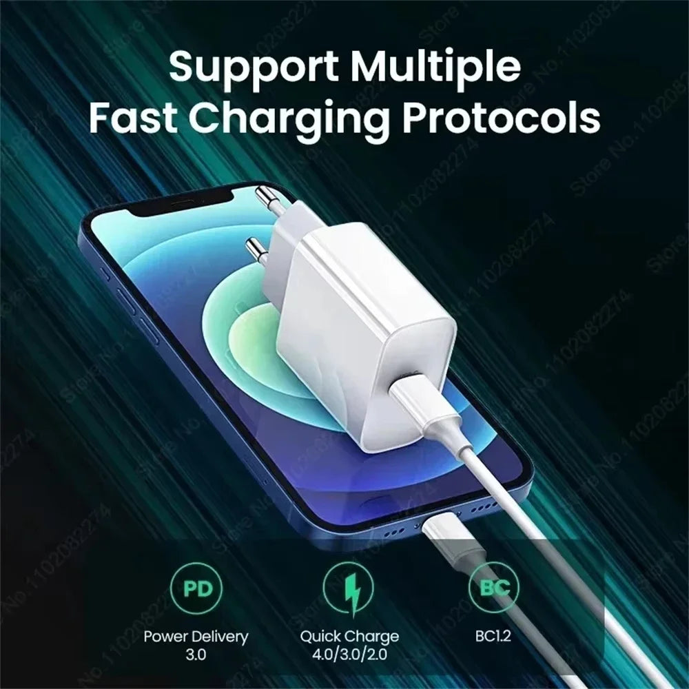 US EU Adapter PD 40W Fast Charger For iPhone 15 13 12 11 14 17 16 Pro Max Type C Charger Charging Cable Phone Accessories