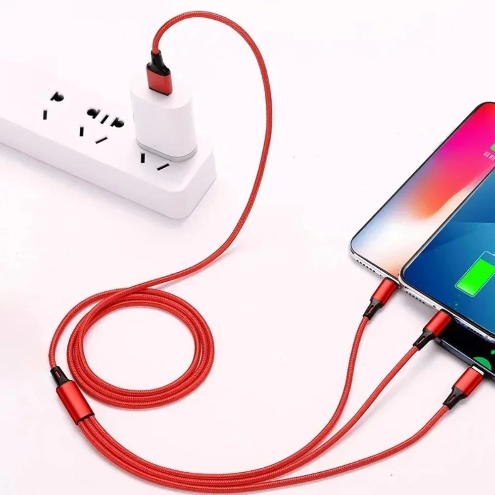 3In1 Fast Charging Cable Cord For iPhone Xiaomi Micro USB Type C Charger Cable Multi Port Multiple Usb Charging Wire Line