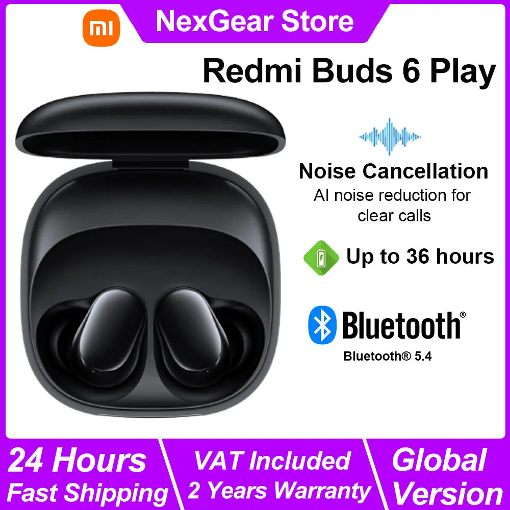Xiaomi Redmi Buds 6 Play Wireless Bluetooth Earphone, BT5.4 Touch control Wireless Earphone, AI Noise Reduction, Long Endurance