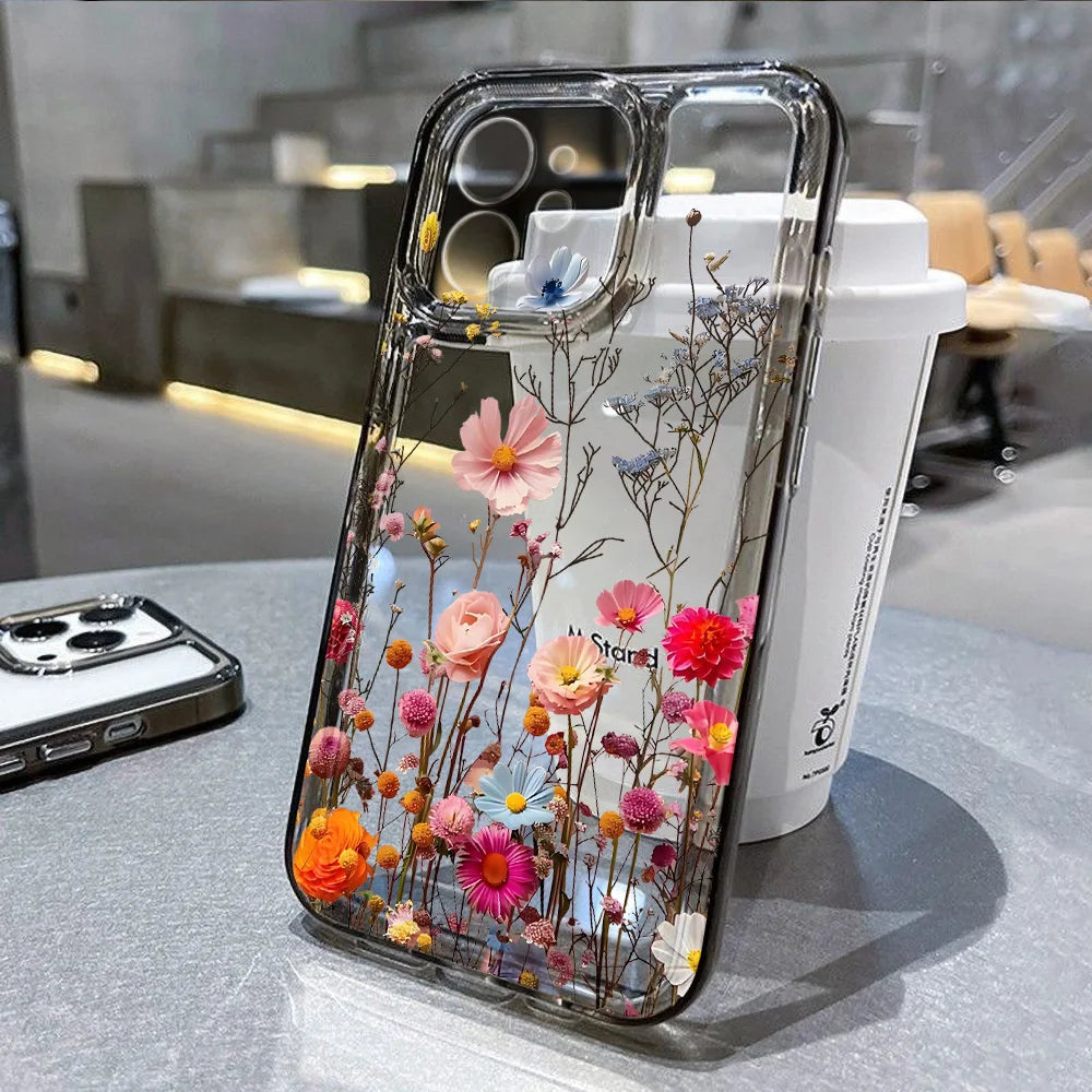 Flower Phone Case For iPhone 16 13 15 11 12 14 17 Pro Max Air 16E XS XR 7 8 SE Shockproof Transparent Cover Silicone Soft Fundas