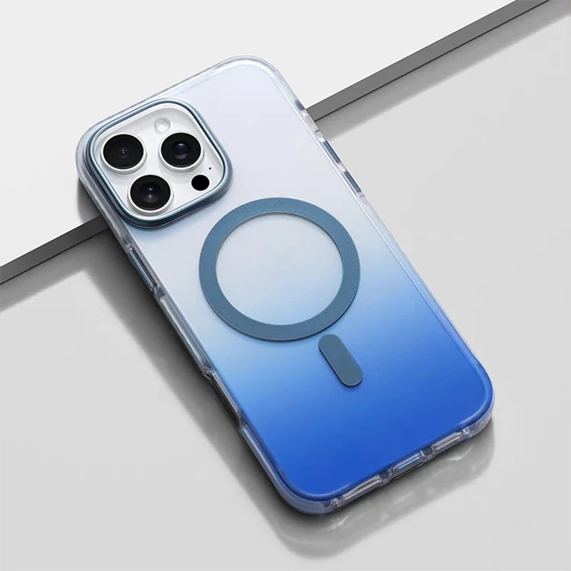 Color Gradient Transparent Bumper Shockproof Case for IPhone 16 15 Plus 14 13 Pro Max for Magsafe Magnetic Wireless Charge Cover