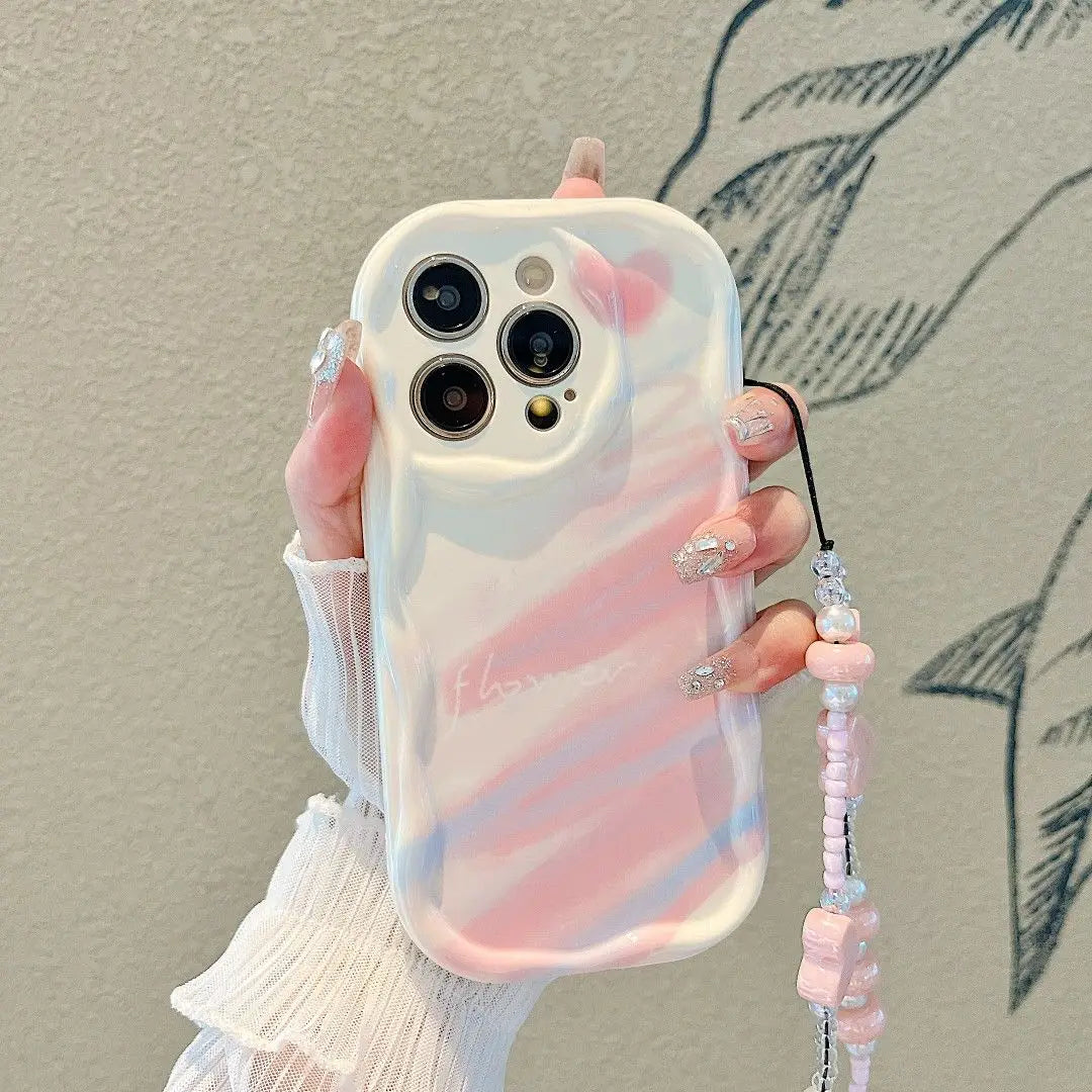 Phone Case For iPhone 17 16 15 Pro Max 14 11 13 12 Mini Plus 16E 17 Air IPhone17 Back Cover Flower Bracelet Wrist Chain Strap