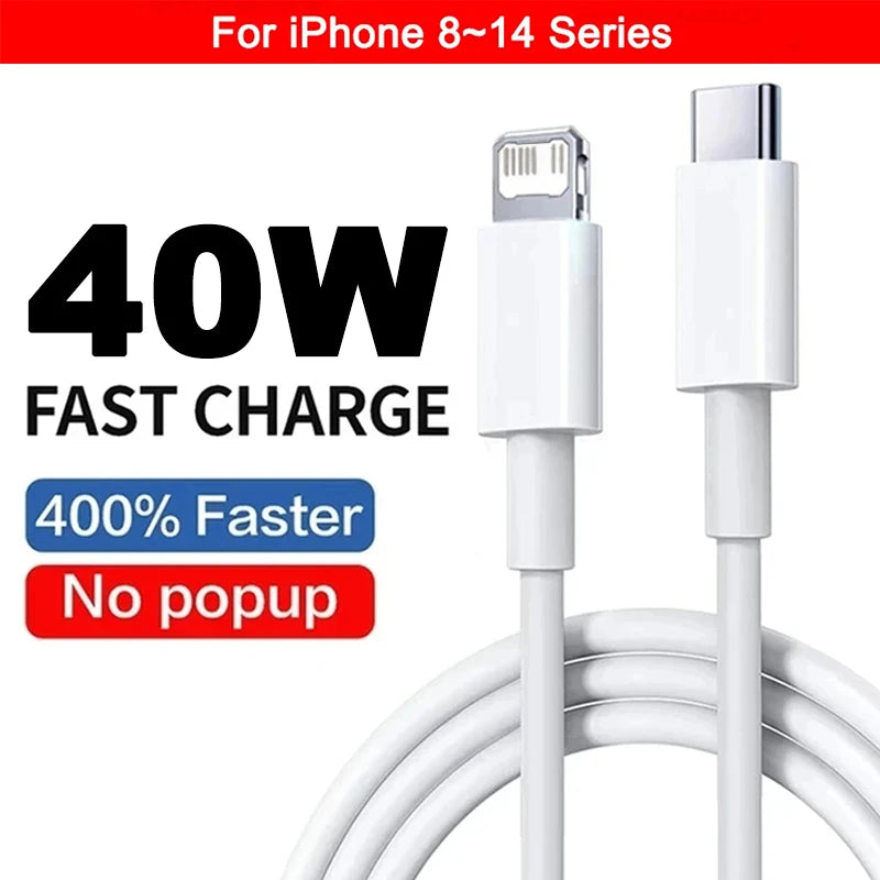 US EU Adapter PD 40W Fast Charger For iPhone 15 13 12 11 14 17 16 Pro Max Type C Charger Charging Cable Phone Accessories