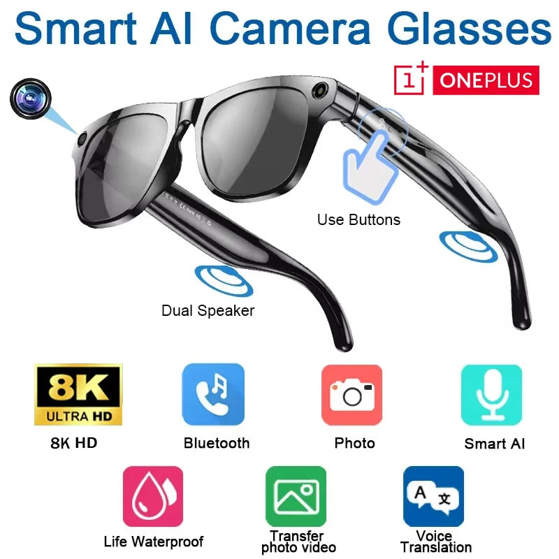 Oneplus Smart 8k Ai Glasses Bluetooth Chat Gpt Touch Sport Sunglasses 100mp Camera For Outdoor Tech Lovers Men Women Travel Gift
