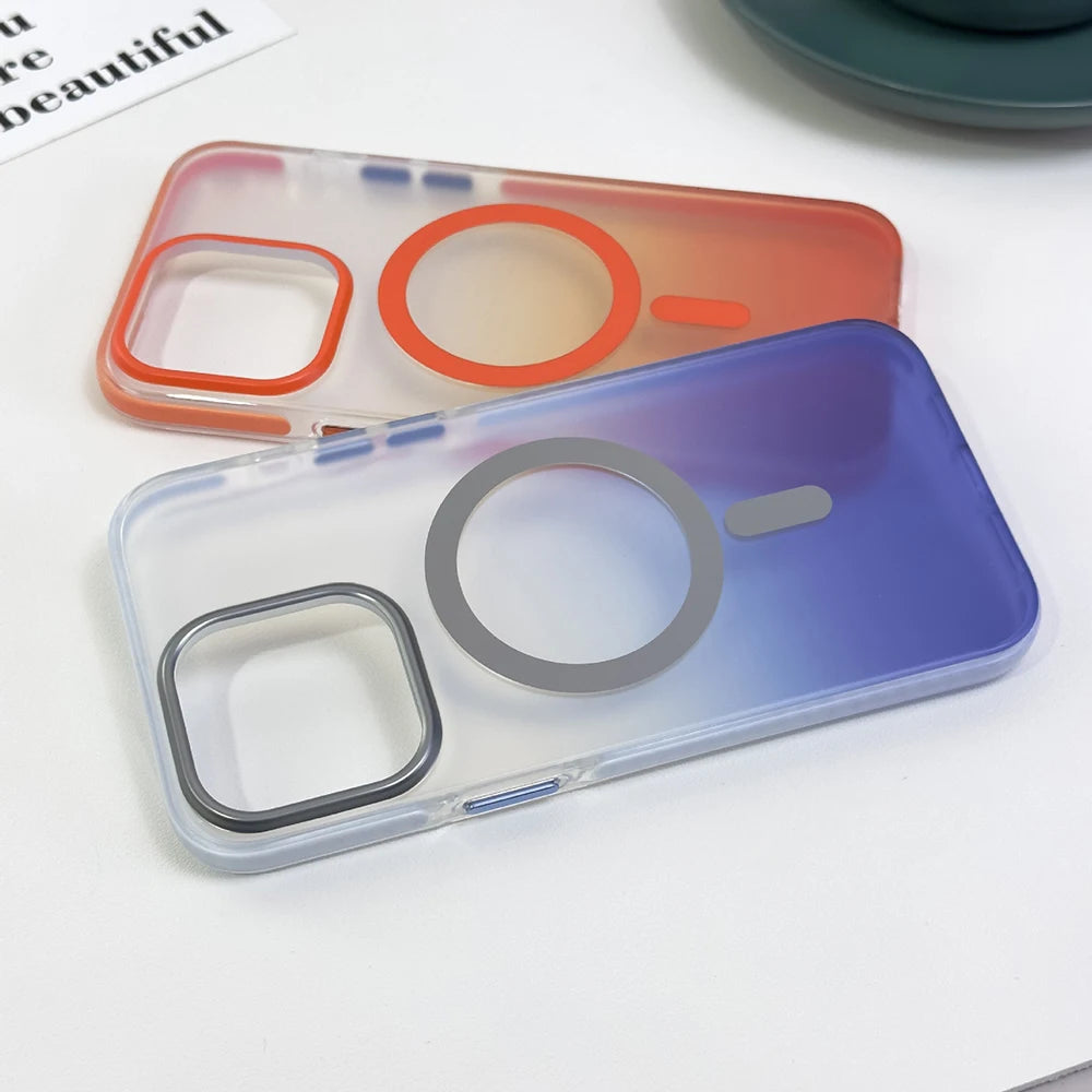 Color Gradient Transparent Bumper Shockproof Case for IPhone 16 15 Plus 14 13 Pro Max for Magsafe Magnetic Wireless Charge Cover