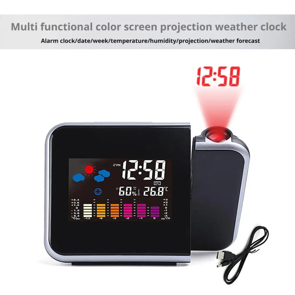 Home Projector Electronic Alarm Clock Vibrant Color Screen Integrated Weather Information Home Desktop Decoration Clock
