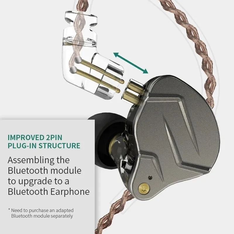 KZ ZSN PRO 1BA 1DD Hybrid Drive In Ear Earphones HIFI Metal Bass Earbud Sport Music Headset Replaceable