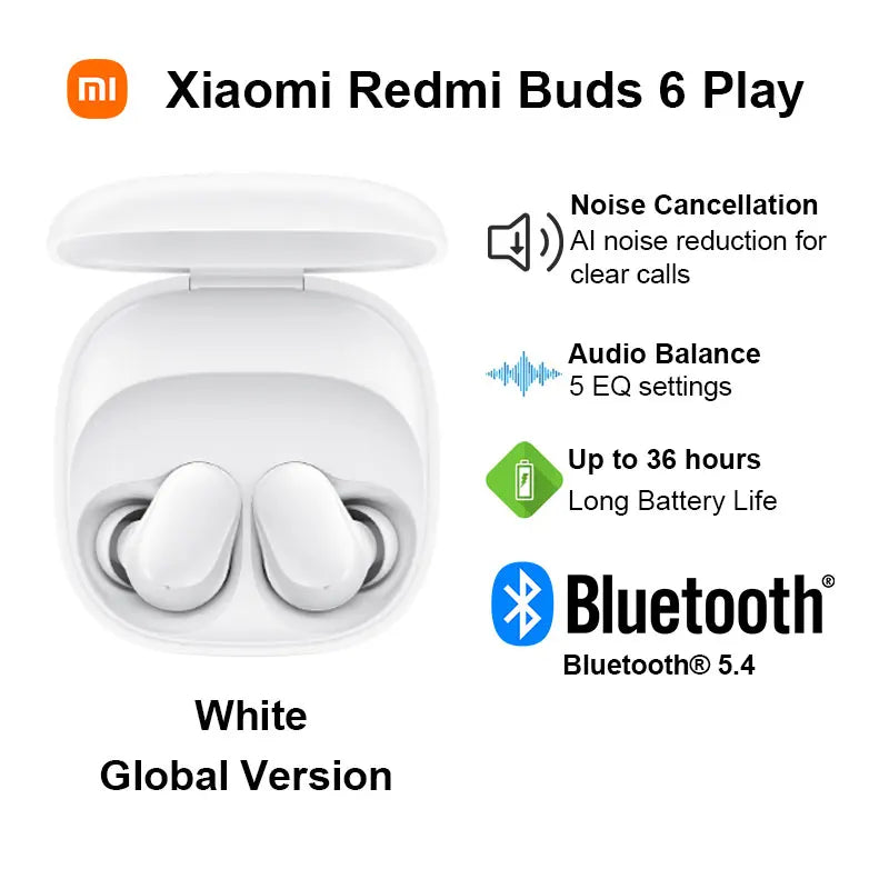 Xiaomi Redmi Buds 6 Play Wireless Bluetooth Earphone, BT5.4 Touch control Wireless Earphone, AI Noise Reduction, Long Endurance
