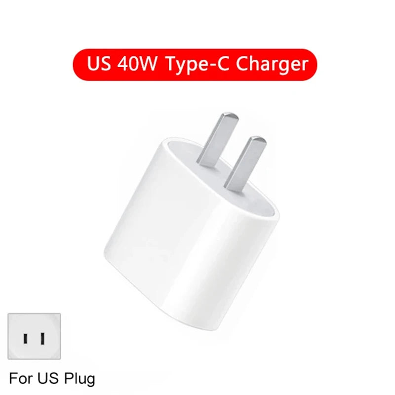 US EU Adapter PD 40W Fast Charger For iPhone 15 13 12 11 14 17 16 Pro Max Type C Charger Charging Cable Phone Accessories