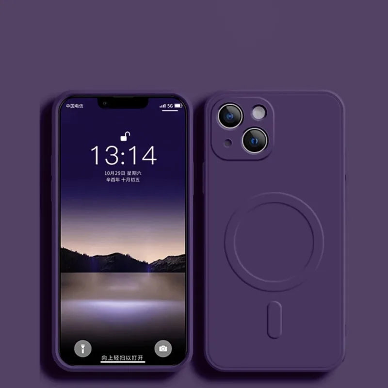 For Magsafe Magnetic Wireless Charge Case For iPhone 14 13 12 11 15 Pro Max Mini XR X S 7 8 Plus Soft Liquid Silicone Back Cover