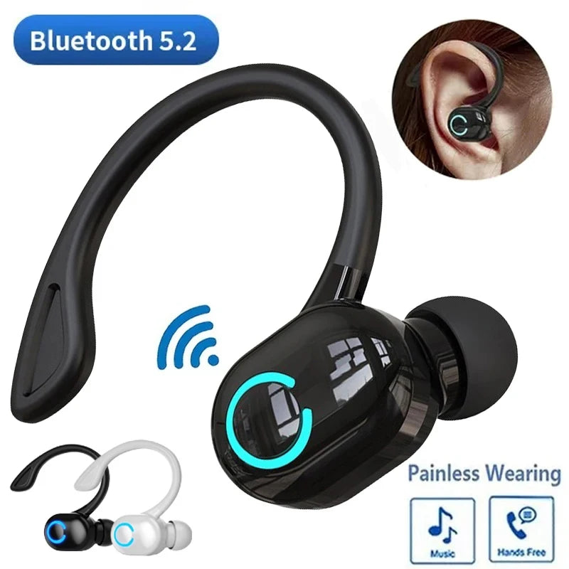Bluetooth 5.2 Wireless Headset Single Ear-Hook Earplugs Ultra Long Battery Life Business Earphone Mobile Phone Headphone Earbuds