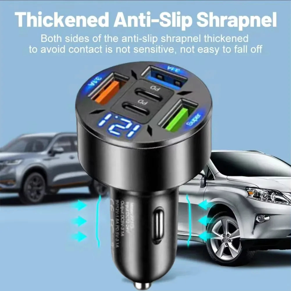 250W 5 Ports Car Charger Fast Charging PD QC3.0 USB C Car Phone Charger Type C Adapter In Car For IPhone