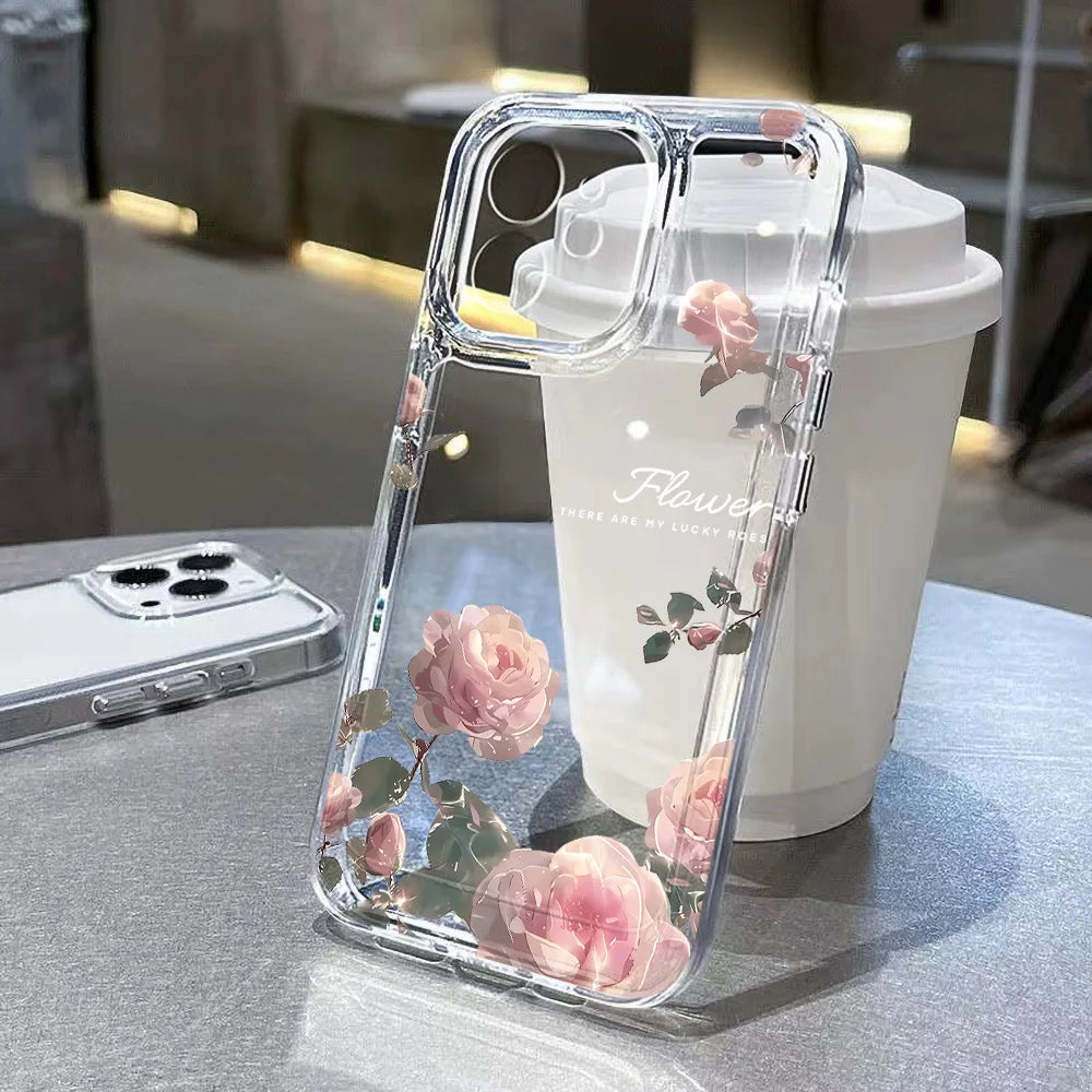 Flower Phone Case For iPhone 16 13 15 11 12 14 17 Pro Max Air 16E XS XR 7 8 SE Shockproof Transparent Cover Silicone Soft Fundas