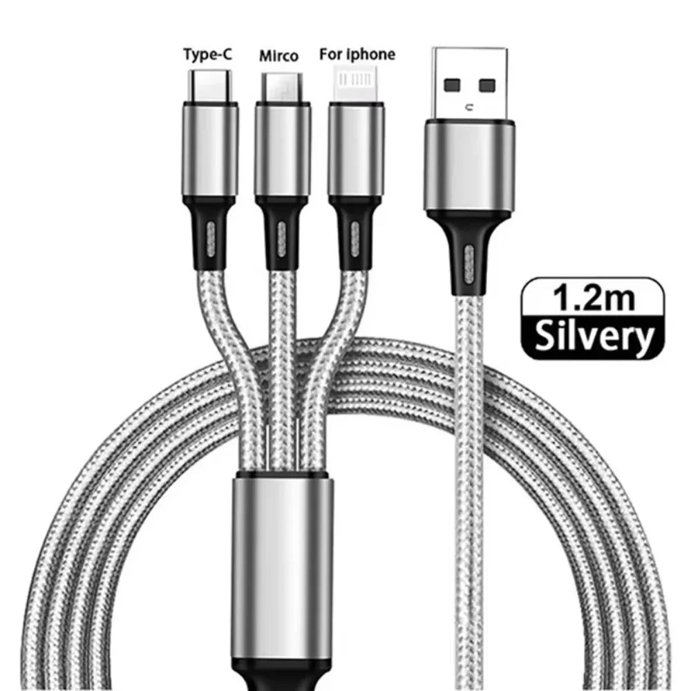 3In1 Fast Charging Cable Cord For iPhone Xiaomi Micro USB Type C Charger Cable Multi Port Multiple Usb Charging Wire Line