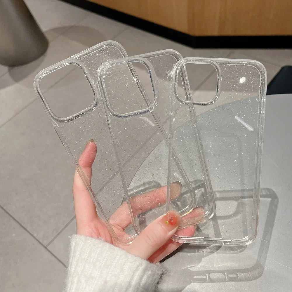 Luxury Glitter Bumper Bling Clear Case for IPhone 15 14 13 12 11 Pro Max Mini X XS Max XR 7 8 Plus 16 Pro Silicone Acrylic Cover