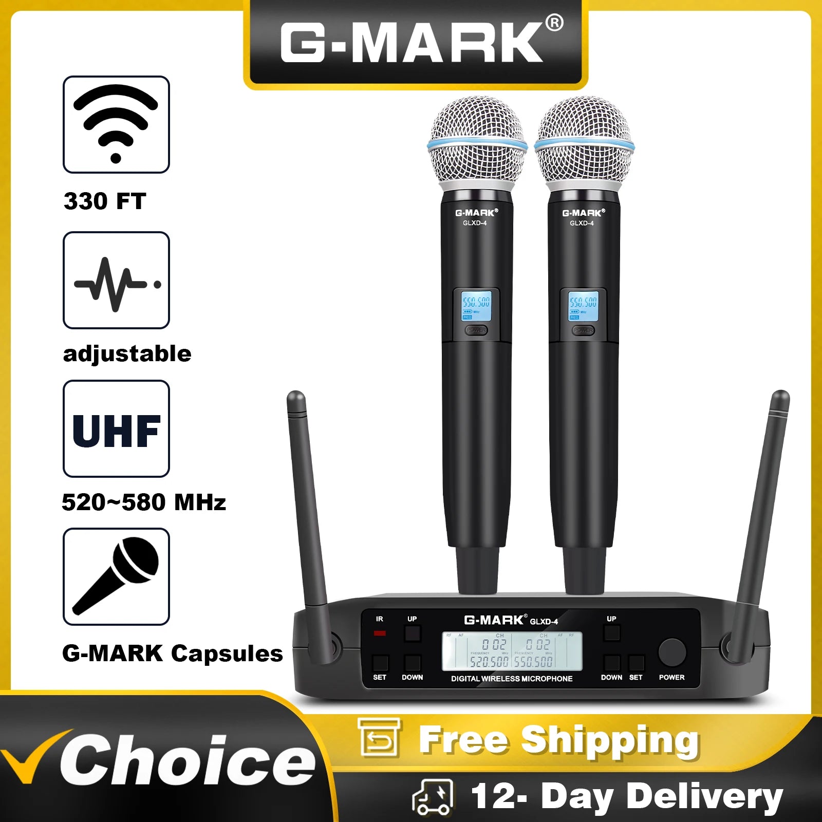 Wireless Microphone G-MARK GLXD4 Professional UHF System Handheld Mic & Bodypack Mic For Stage Speech Show Home Party Church